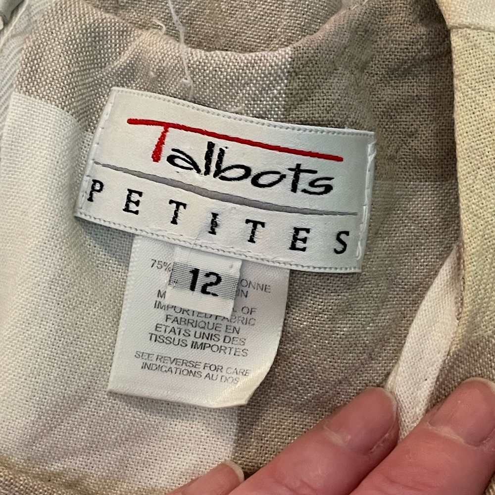 Talbots Petites tan yellow cream Short Sleeve Vintage Dress sz 12P linen pockets - Picture 12 of 13